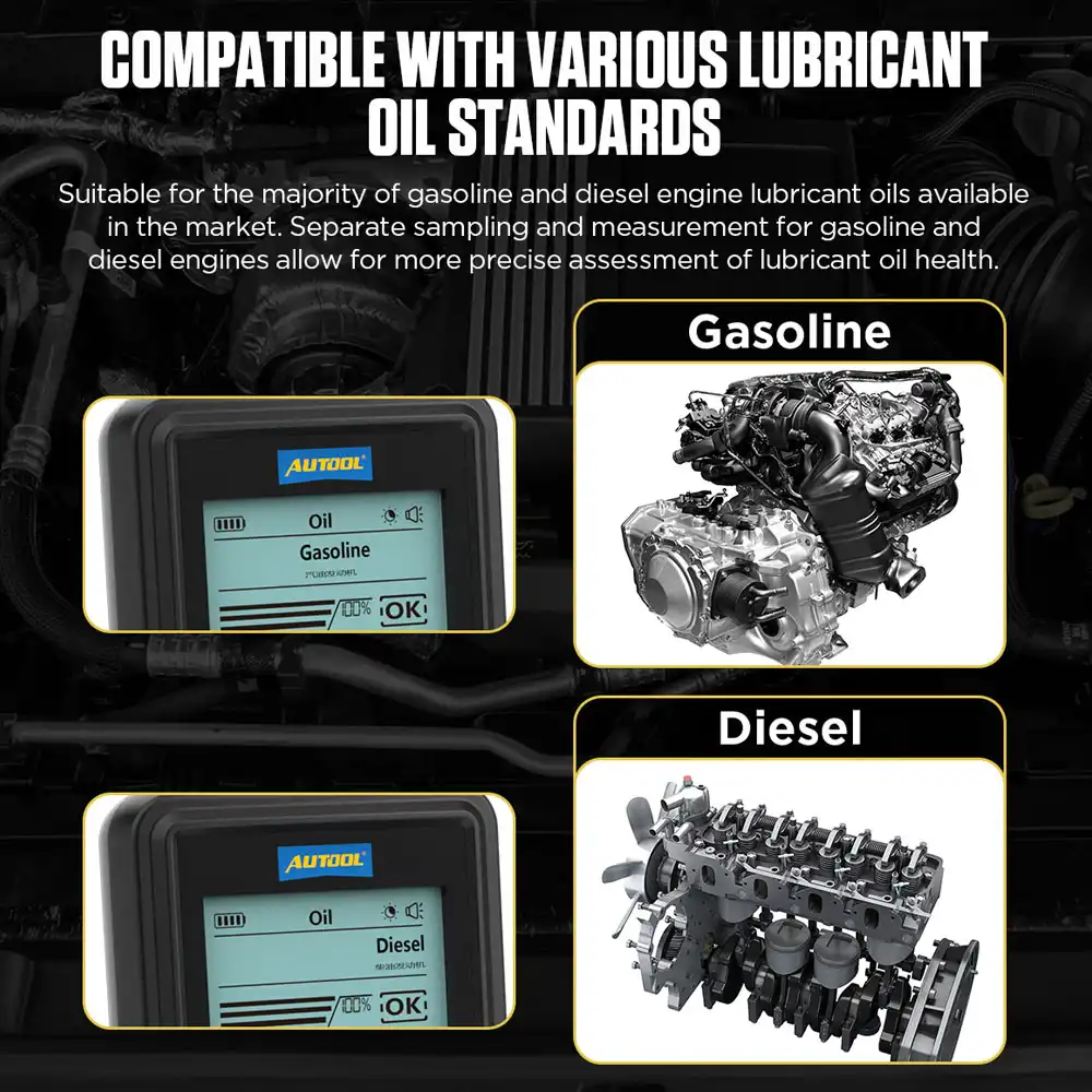 AUTOOL AS503 Digital Optical Engine Oil Quality & Temperature Tester (Petrol/Diesel · 800mm PTFE Probe · 2.8